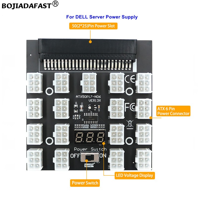 2400W Server Psu Breakout Board - 17 * PCI-E 6핀 커넥터 브레이크아웃